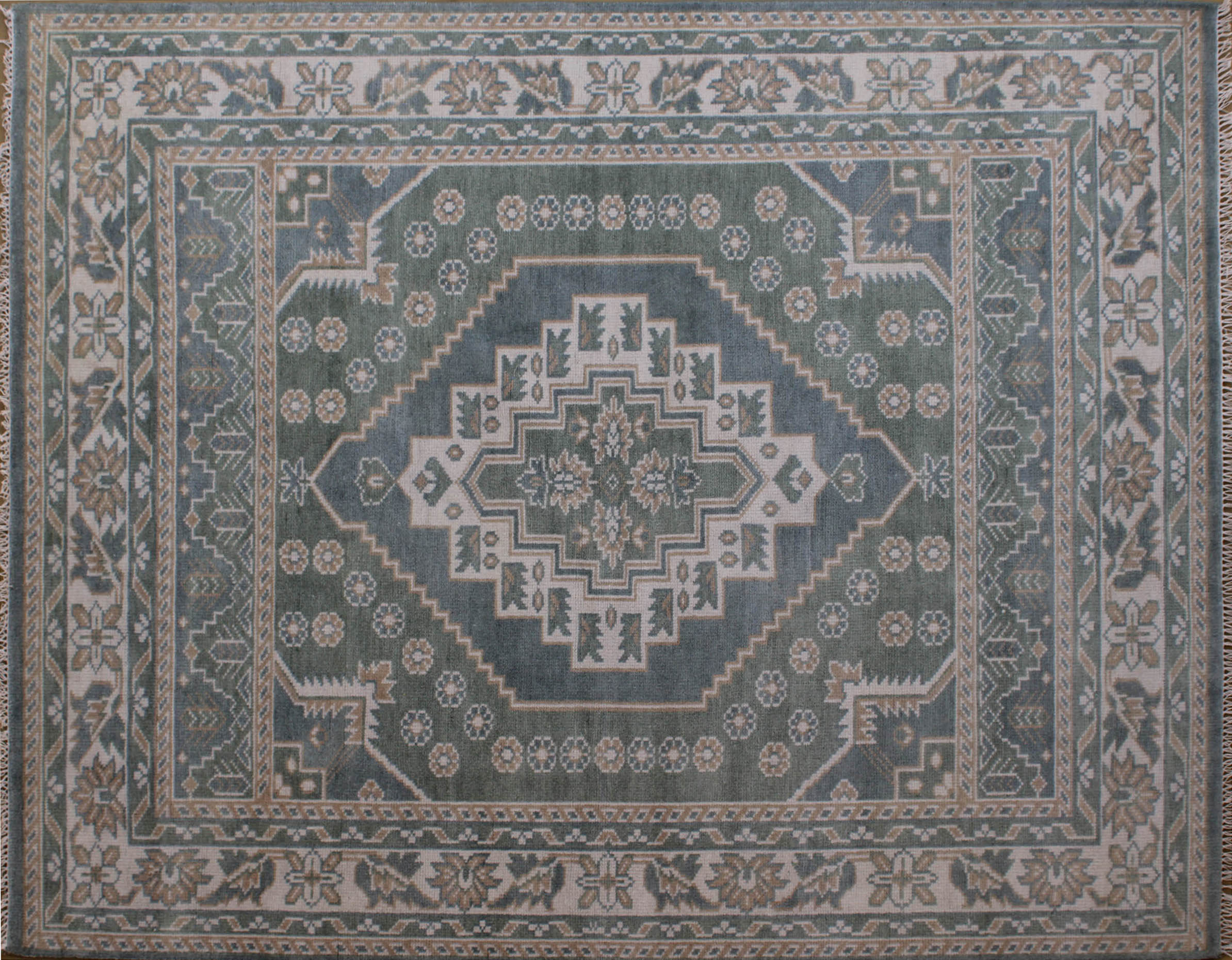 Blue and Ivory Patterned Rug 8ft x 10ft - Handknotted Carpet Manufacturer Mirzapur